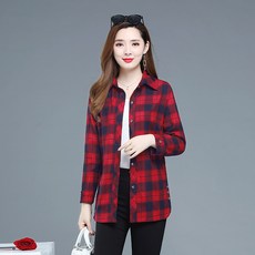 미야코코(miyacoco) 여성긴팔가디건 중년 엄마 여성의류 봄가을 면 소매 체크난방 중노년층 빅사이즈셔츠 단 코트 얇은