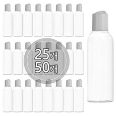 [25개묶음판매] 프레스캡 30ml 50ml 60ml 75ml 80ml 100ml 똑딱이캡 공병 화장품, 100ml 투명용기, 투명캡, 25개