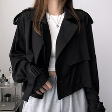 레이디스룸 촤르르 여성 오버핏 크롭 숏 트렌치 코트 자켓