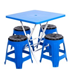 지오리빙 포장마차 테이블 의자 세트, 사각+회전(블루)