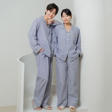 ( 노브라OK ) 네이비 스트라이프 커플 잠옷 브라캡 내장
