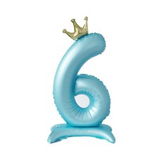 올리브파티 생일 스탠딩 왕관 은박 숫자 풍선 블루, 숫자6, 1개