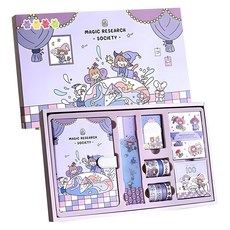 日記本紙膠帶禮盒組 7入+彩色筆 6色, 紫色套裝, 1組