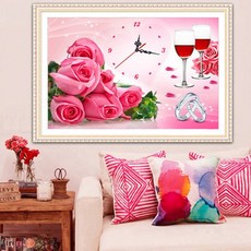 푸아이 3D 보석십자수 장미시계 50x35 DIY 집들이 선물 인테리어 소품(사이즈 7종)+행운십자수(30x30)LW789, 1세트, 70*48CM
