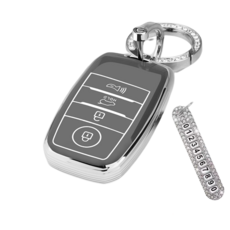 키에티 기아 A타입 4버튼 TPU 엣지 키케이스 + 큐빅번호판, 실버_틸 그레이