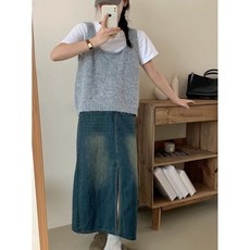 해피유통 추방넥 니트 조끼 U넥 민소매 여성 레이어드 베스트 CLY