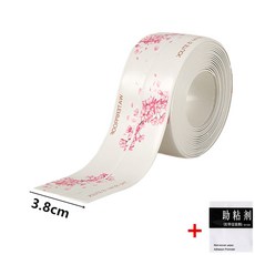 욕실 샤워 싱크 목욕 씰링 스트립 테이프 38mm/22mm 흰색 PVC 자체 접착 방수 벽 스티커 주방 도구, 1개, White 1-Cherry blos