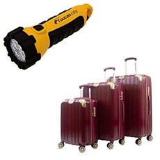 Toucan city LED 손전등 및 American Green Travel Melrose S Burgundy 3 피스 폴리 카보네이트 골드 도난 방지 확장형 회전 가방 TSA 잠금 및 모서리 보호 PC889 3E-S-BURG
