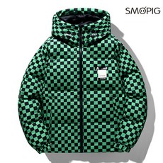 SMOPIG 겨울 남성 와일드 패션 화이트 오리털 체크 커플 후드 빵 패딩 코트