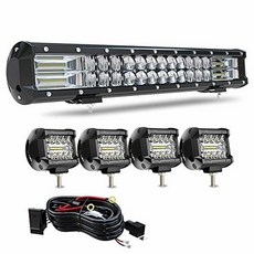 50.8cm(20인치) 트리플 로우 288W LED 조명 바 + 10.2cm(4인치) LED 안개등 포드 키트 2개 + 운전용 배선 안개등 해양 보트 램 폴라리스 혼다 캔 디펜더, 20 Inch, 5D 렌즈 50.8cm(20인치) 스트레이트 라이트 바