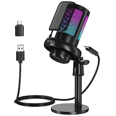 NJSJ USB 콘덴서 마이크 블랙 PC 쉬운 조작 배달 마이크 게임, 1개