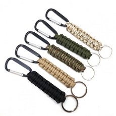 파라코드줄 낙하산줄 짠 끈 팔찌 야외 등산 생존 핸드 로프 Carabiner 키 체인 야외 스포츠 액세서리|Paracord|, 단일, 1개, Black