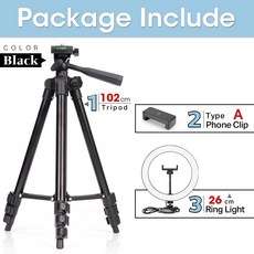 삼각대 포함 링 라이트 조도 조절 셀카 LED 조명 모바일 홀더 스탠드 라이브 틱톡 유튜브용 원격 제어, [04] 26cmLamp 2in1 B102cm, 04 26cmL2in1 B102cm