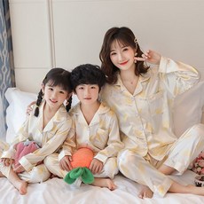 친자 가족 패밀리 실크 잠옷 사계절용 홈실내 파자마