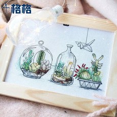 십격자 프랑스 DMC 키트 그림을 걸다 거실 레스토랑 플라워 프린트 유리 기 다육, 9CT4자수 화이트 천 청상 정확 플