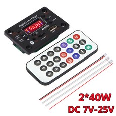 블루투스 5.0 오디오 모듈 80W 앰프 DC 7-25V MP3 WMA 디코더 보드 USB TF 라디오 무선 FM 리시버 2x40W 플레이어, Black