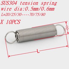 토션스프링 스프링팜 10pcs 와이어 직경 0.5mm 0.6mm 스테인레스 스틸 인장 스프링 O 후크 연장 길이 20mm 80mm, [00] 0.5mm  10pcs, [03] 4mm(OD), [00] X70mm(L)