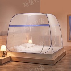모기장 캐노피 추천 몽골 텐트 사각형 모기장 더블 침대 커튼 원터치 접이식 지퍼 2 도어 2023 전체 바닥 유르트 캐노피 신제품, Blue_200cmx220cm, 01 Blue_04 200cmx220cm