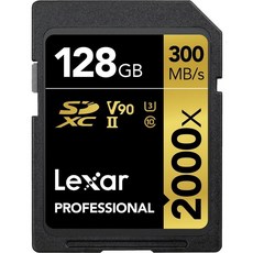 Lexar 프로패셔널 2000x 128GB SDXC UHS-II 카드 최대 300MB/s 읽기 DSLR용 시네마 품질 비디오 카메라 (LSD2000128G-BNNNU)