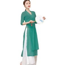 urkoteer 미스파인 난타복 무대의상 고전 롱치마 난타의상 세트, XXL, 그린 탑 싱글