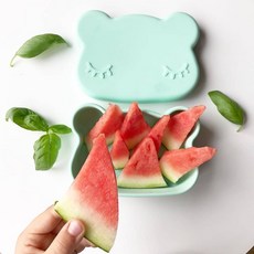 we might be tiny 어린이 실리콘 접시 만화 분할 컵 그릇 아기 보조 그릇 아기 식기, 단일옵션, 곰 녹색 도시락 빨판없음