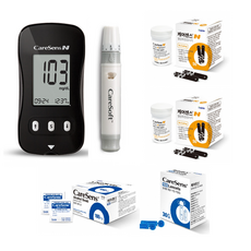케어센스N 혈당측정기 풀세트 (기계세트+시험지110매+침110개+솜100매+건전지+파우치+채혈기+당뇨수첩) elevee