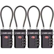 SURE LOCK LOCK TSA가 지원되는 여행 수화물 자물쇠 검사 표시 읽기 쉬운 다이얼 BLACK 4 PACK