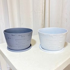 청년농부 플라스틱화분 벽돌포인트 원형화분 예쁜화분 가벼운화분 심플한화분, 블루(그레이)