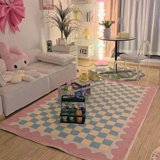 침실용 체커보드 러그 홈데코 푹신하고 부드러운 바닥 매트 거실 장식 카펫 격자