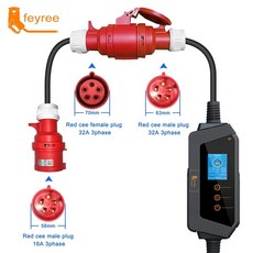 Feyree EVSE 월박스 타입 2 케이블 EV 자동차 충전기 앱 와이파이 제어 IEC62196-2 전기 자동차 충전 스테이션 7KW 11KW 22KW, 없음, 4.F 32A 3P to M 32A 1P