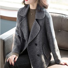 FANSYLI 쇼트 모직 코트 여성 가을 겨울 루즈핏 니트 코트 패션 더블 버튼 정장 자켓 출근룩 데일리룩 X7J22