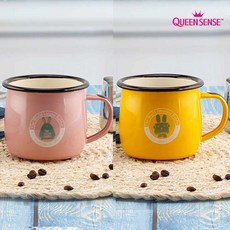 퀸센스 아미 토끼 예쁜 캐릭터 레트로 범랑 머그컵 1+1, 옐로우/핑크