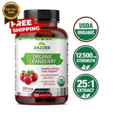 Zazzee Naturals USDA 유기농 크랜베리 - 12 500mg 강도 100 채소 캡 25:1, 12개, 100정