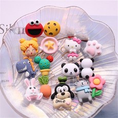 10Pcs Kawaii 만화 인물 플랫 다시 Flatback 수지 카보 숑 공룡 선인장 머리 리본 액세서리 DIY Scrapbookin