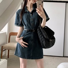 데님미니원피스 2타입 미니 롱 데님 원피스 반팔 청 치마 여름 슬림핏