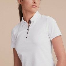 145359 0250 여자 버버리 VOUGA 화이트 COTTON CHECK COLLAR 로고 SLIM POLO SHIRT XS