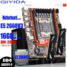 마더보드 메인보드 QIYIDA ED4 LGA2011-3 마더 보드 세트 키트 Intel Xeon E5 2660V3 CPU 16GB(2*8G) 3200MHZ DDR4 데스크탑 메모리