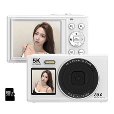 RUNHome 하이엔드 WiFi 디지털 카메라 8000W 픽셀 여행용 인생+128G메모리카드, 화이트 화이트