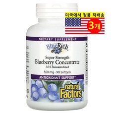 Natural Factors 내추럴 팩터스 고강도 블루베리 농축물 500mg Blueberry 90정, 3개