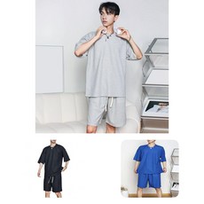 남성용 여름 티셔츠 반바지 세트 오목 반팔 탑(동남용 조절 가능한 조임끈 포함)