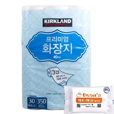 커클랜드 프리미엄 화장지 3겹 롤화장지 30롤 x1팩 + 빈즈물티슈10매, 1세트,