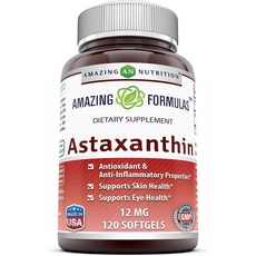 Nutricost Astaxanthin 아스타크산틴(아스타잔틴) 12mg 120캡슐, 120정, 1세트