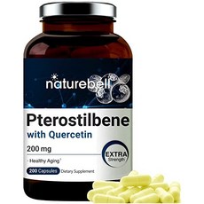 최대 강도 Pterostilbene Quercetin Supplements 200 캡슐 당 200mg은 건강한 노화 수명을 강력하게 지원하고 메모리 개념을 향상시킵니다., 200정, 1개