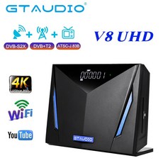 GTMEDIA V8 UHD 4K 울트라 HD 스마트 TV 박스 DVB S S2 S2X T T2 C 지상 리시버 카드 슬롯 지지대 MARS ECAM CCAM M3U, GTAUDIO V8 UHD, 영국 플러그, 1개