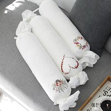 동그란베개 원형베개 원통 캔디 자수 사탕 경추베개 솜포함 여름 국내산 레트로 옛날 쿠션, 바구니