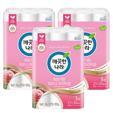 [깨끗한나라] 허브가든 피오니 프리미엄 27m 30롤x3팩, 90개, 30개입