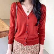 아모르데이 여성용 지노가디건 베이직 데일리 브이넥 간절기 레이어드 긴팔 심플 니트 가디건