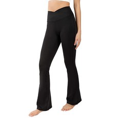Yogalicious 스쿼트 프루프 플레어 레그 요가 팬츠 하이 크로스오버 허리 밴드 포함 블랙 라지