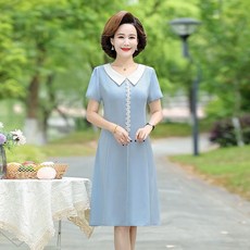 중년 카라넥 반팔 롱원피스 정장 시원한 미디 원피스YMY23032013