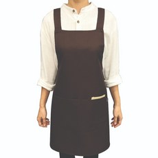 [테미즈] 주방용 H형 주머니배색 앞치마 자수가능 식당용 업소용 원피스형, 1개, 브라운